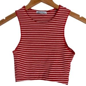 Zara Trafaluc red and white striped soft crop top tank in size small